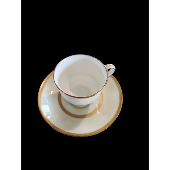 1920's Minton Ivory and Gold Trim Demitasse Tea Cup and Saucer made in England - Picture 2 of 3